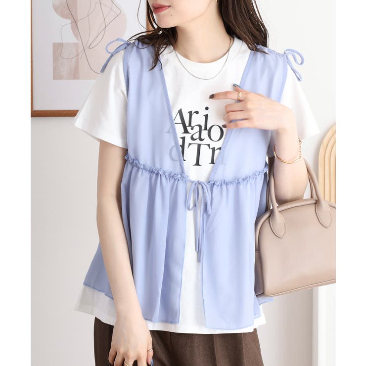 シフォンベスト＋天竺AラインシルエットTシャツアンサンブル | atONE | 詳細画像3 