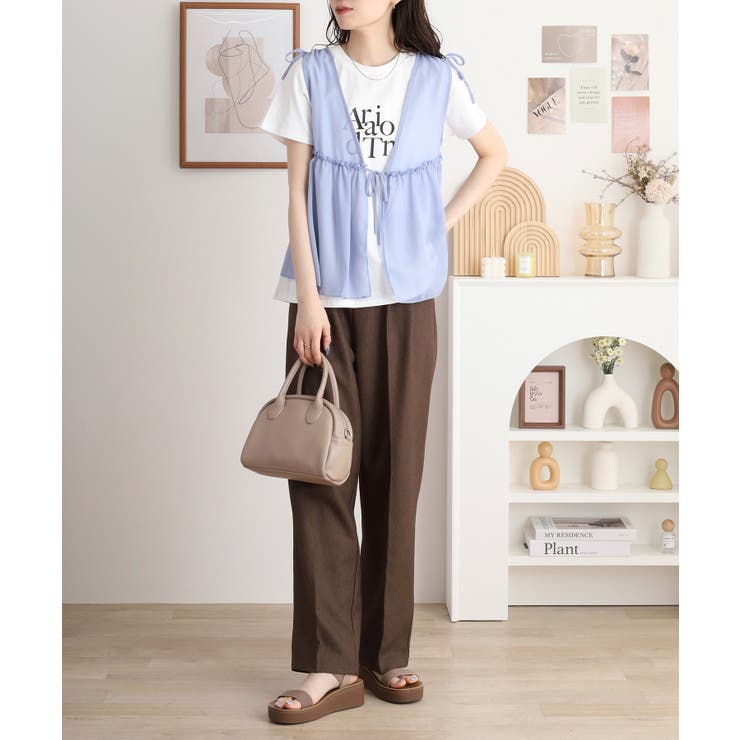 シフォンベスト＋天竺AラインシルエットTシャツアンサンブル | atONE | 詳細画像4 