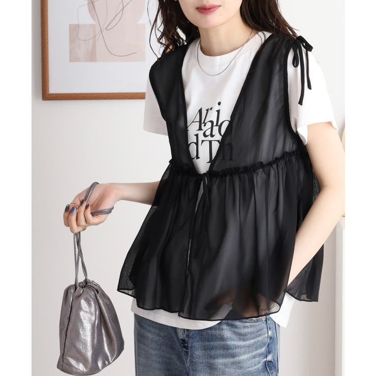 シフォンベスト＋天竺AラインシルエットTシャツアンサンブル | atONE | 詳細画像5 