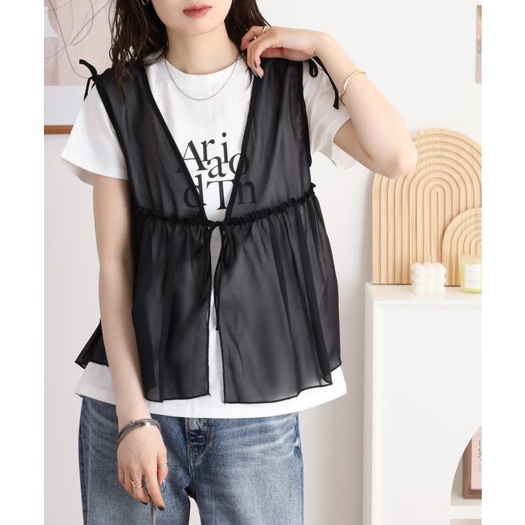 シフォンベスト＋天竺AラインシルエットTシャツアンサンブル | atONE | 詳細画像6 