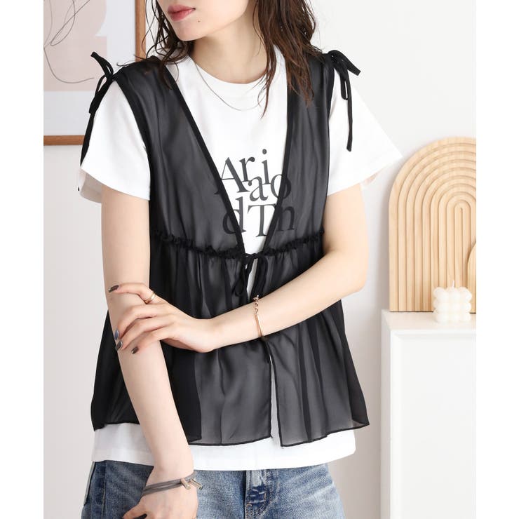 シフォンベスト＋天竺AラインシルエットTシャツアンサンブル | atONE | 詳細画像7 