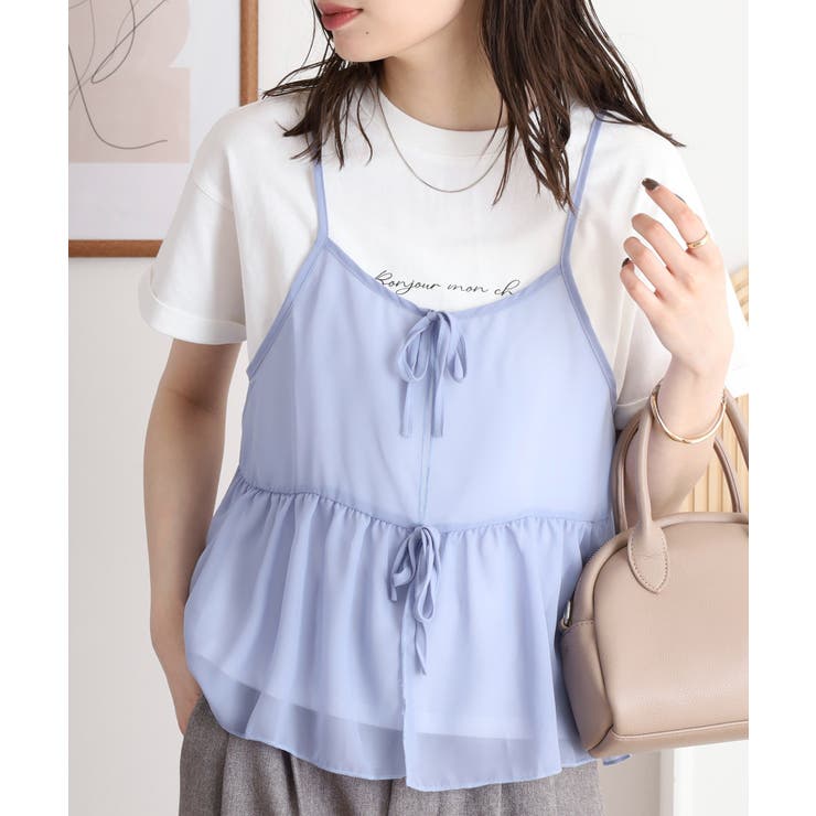 シフォンビスチェキャミ＋天竺ロゴプリントTシャツアンサンブル | atONE | 詳細画像6 