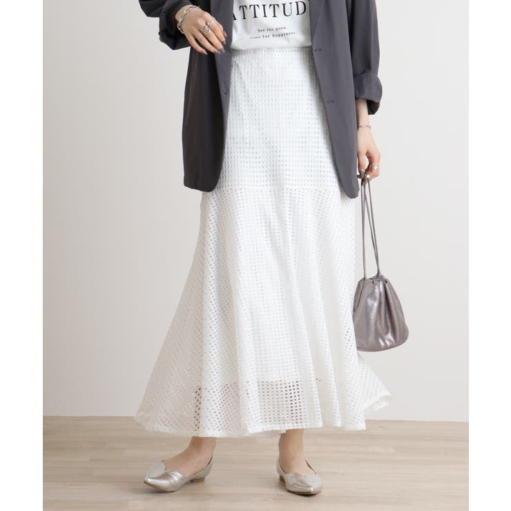 オフホワイト | メッシュレースフレアスカート | atONE