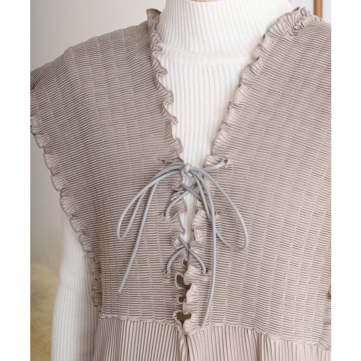 胸元レースアップギャザーオールインワン | atONE | 詳細画像13 