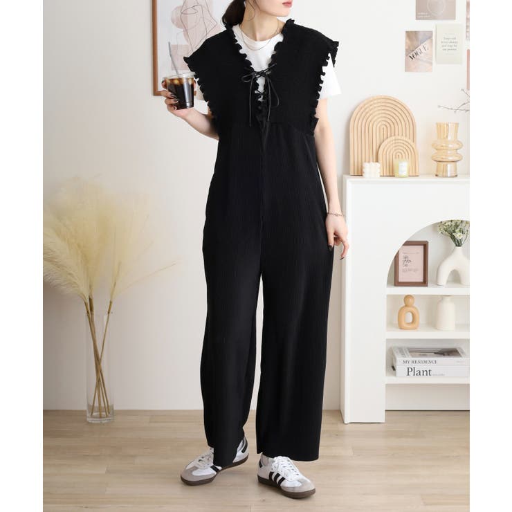 胸元レースアップギャザーオールインワン | atONE | 詳細画像2 