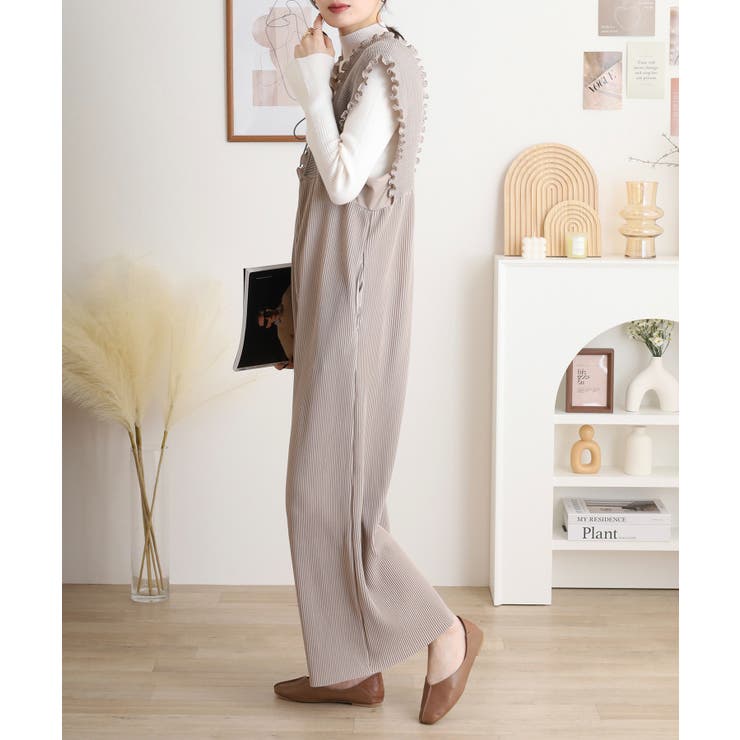 胸元レースアップギャザーオールインワン | atONE | 詳細画像5 