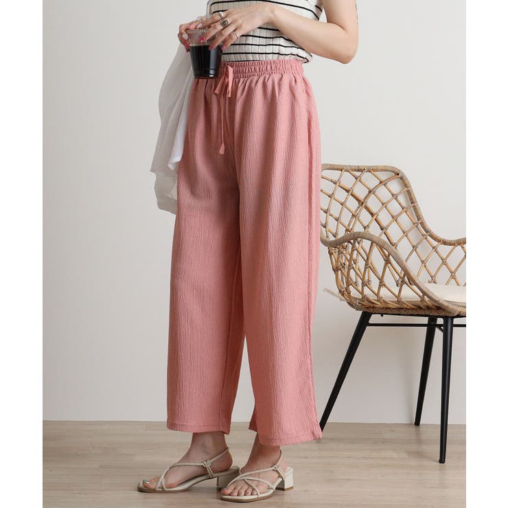 ピンク | カットクレープロングパンツ | atONE