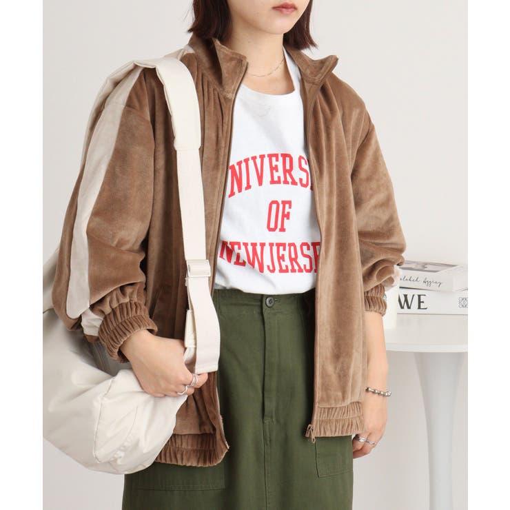 ブラウン | TCカットベロアライン入りZIPスタンドジャケット | atONE