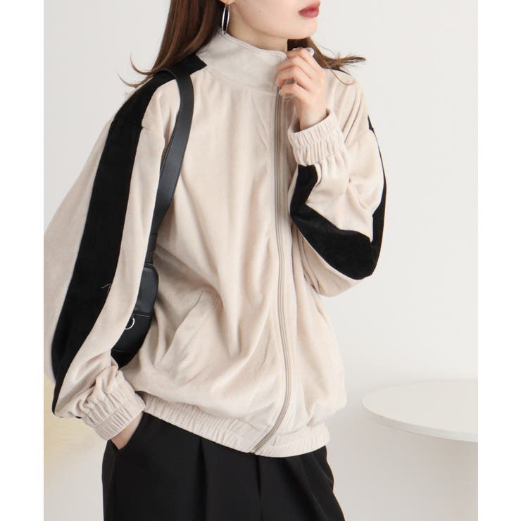 アイボリー | TCカットベロアライン入りZIPスタンドジャケット | atONE