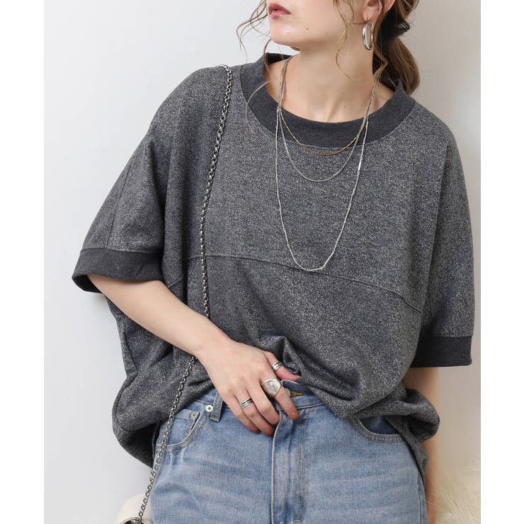 ラメ混裏毛デザインハーフスリーブプルオーバートップス | atONE | 詳細画像7 