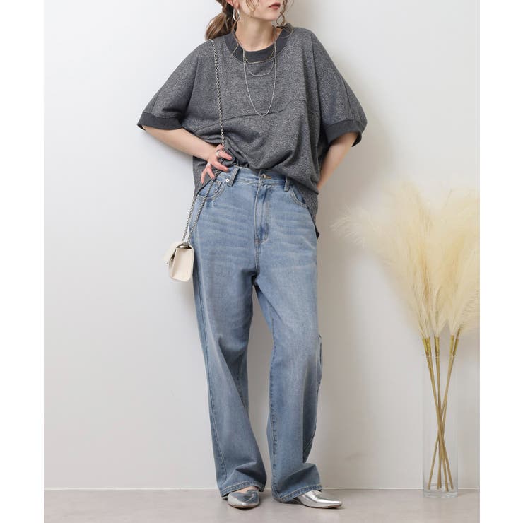 ラメ混裏毛デザインハーフスリーブプルオーバートップス | atONE | 詳細画像8 