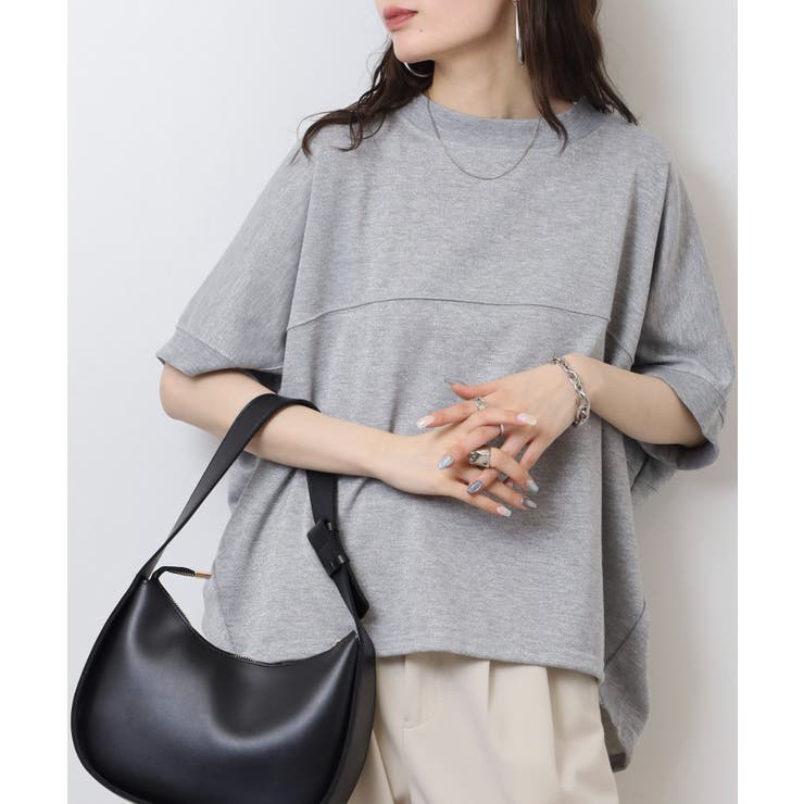 ラメ混裏毛デザインハーフスリーブプルオーバートップス | atONE | 詳細画像10 