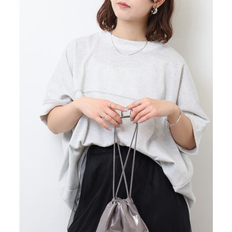 ラメ混裏毛デザインハーフスリーブプルオーバートップス | atONE | 詳細画像1 