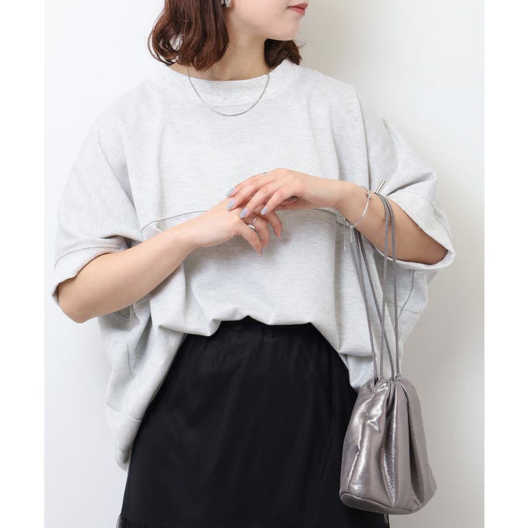 ラメ混裏毛デザインハーフスリーブプルオーバートップス | atONE | 詳細画像2 