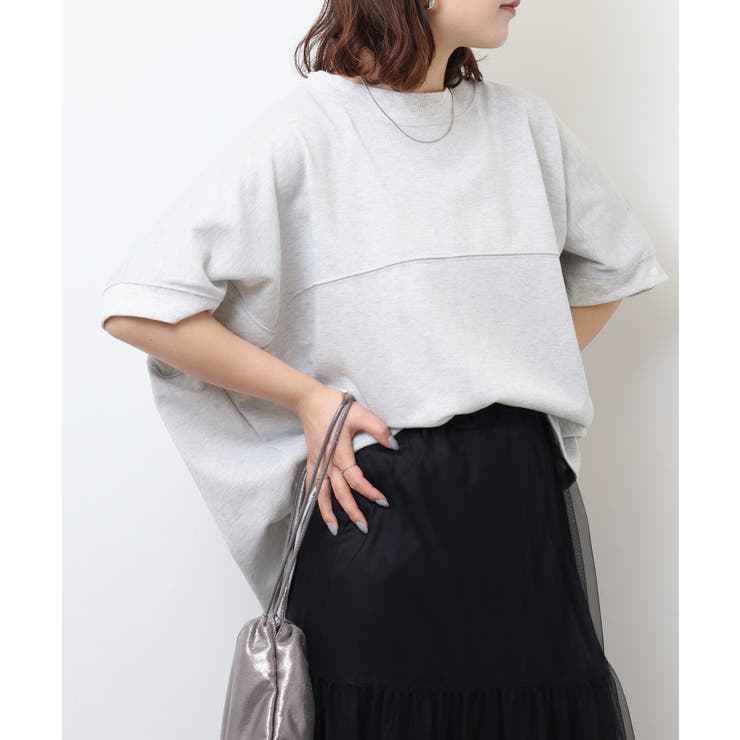 ラメ混裏毛デザインハーフスリーブプルオーバートップス | atONE | 詳細画像3 