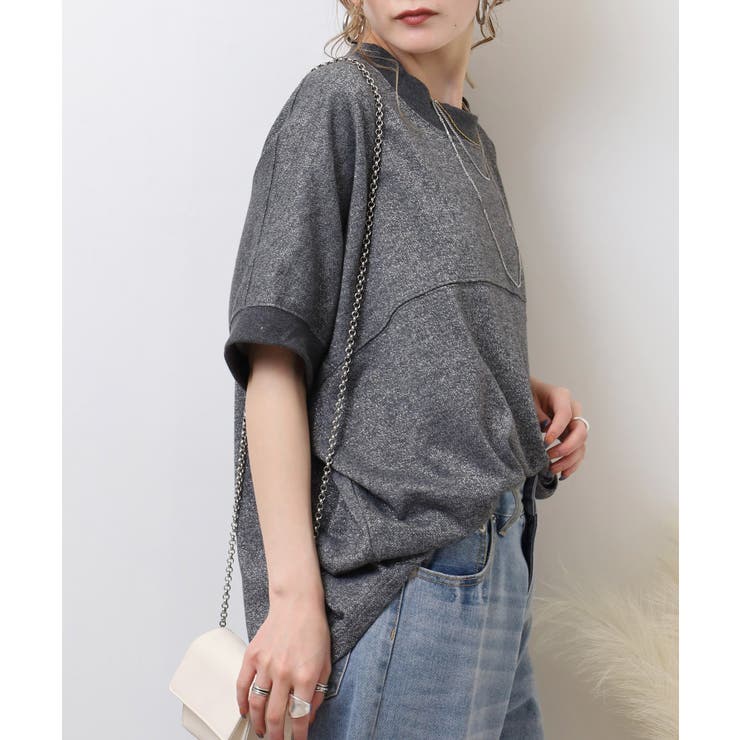 ラメ混裏毛デザインハーフスリーブプルオーバートップス | atONE | 詳細画像5 