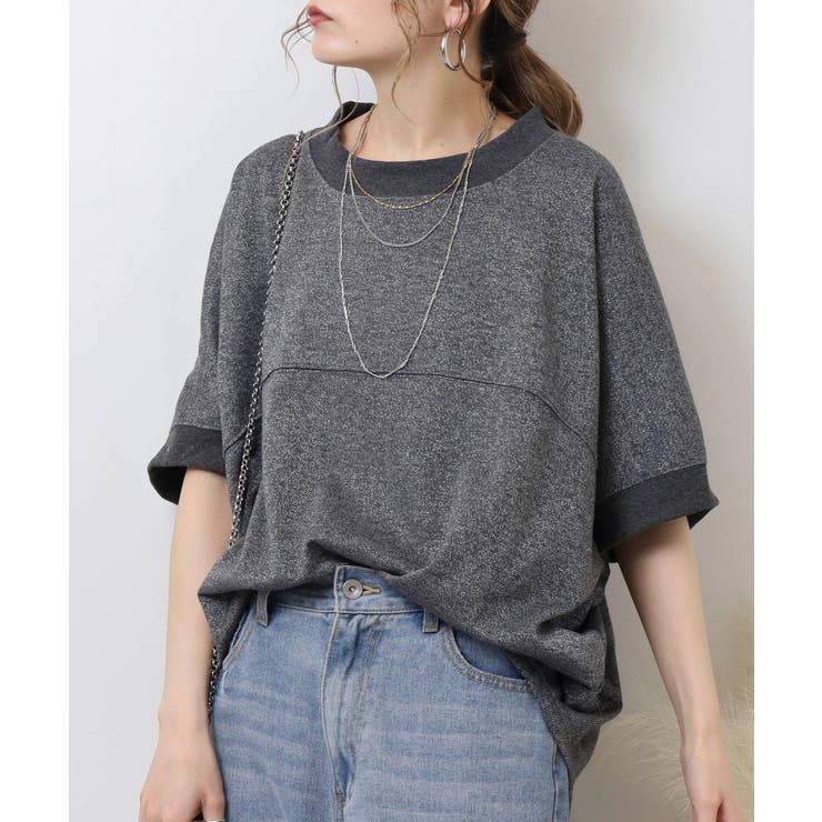 ラメ混裏毛デザインハーフスリーブプルオーバートップス | atONE | 詳細画像6 