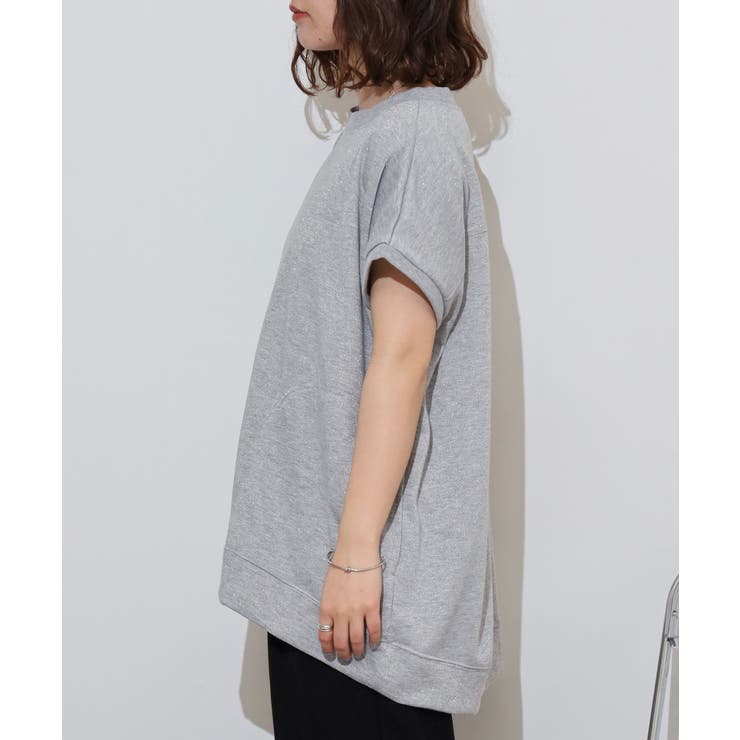 ラメ混裏毛デザインフレンチスリーブプルオーバートップス | atONE | 詳細画像14 