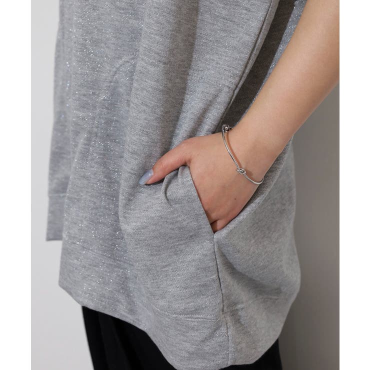 ラメ混裏毛デザインフレンチスリーブプルオーバートップス | atONE | 詳細画像16 