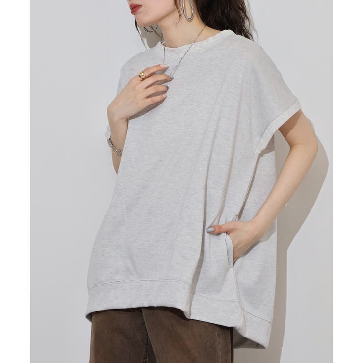 ラメ混裏毛デザインフレンチスリーブプルオーバートップス | atONE | 詳細画像1 