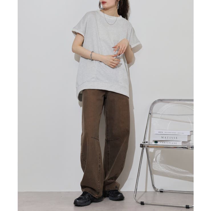 ラメ混裏毛デザインフレンチスリーブプルオーバートップス | atONE | 詳細画像4 