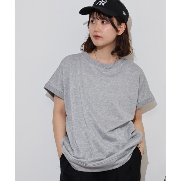 ラメ混裏毛デザインフレンチスリーブプルオーバートップス | atONE | 詳細画像5 