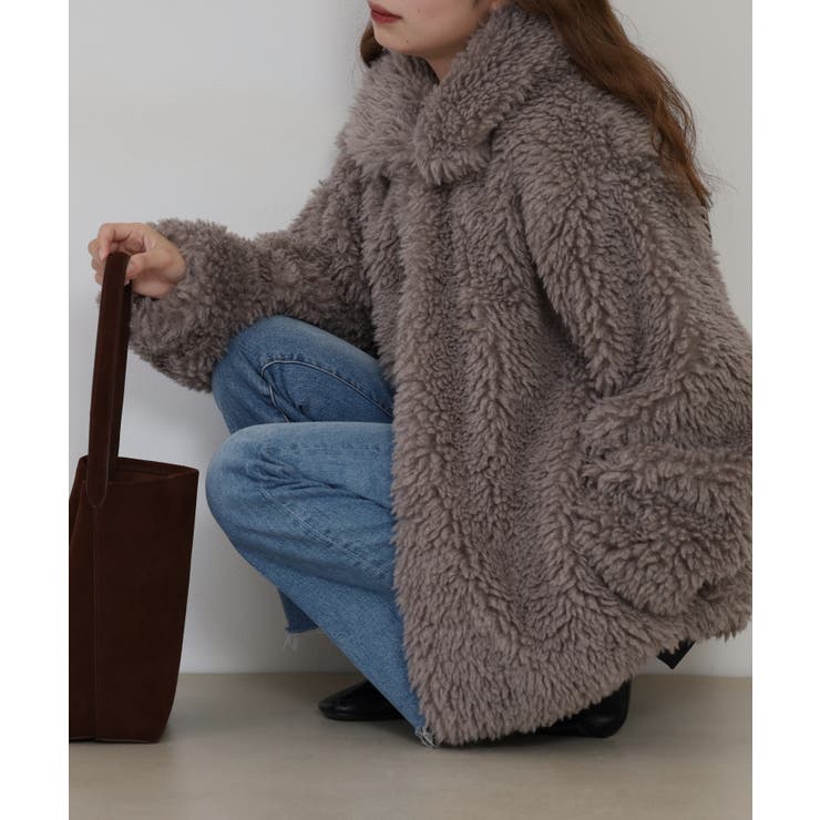 モカブラウン | シープファーステンカラーミドル丈コート | atONE