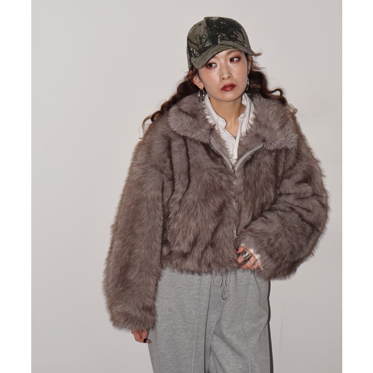 モカブラウン | ミックスファーWジップショート丈ブルゾン | atONE