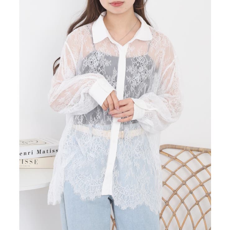 オフホワイト | ひげレースボリュームスリーブシャツ | atONE