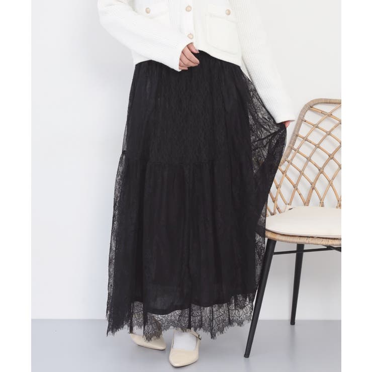 ひげレース切替ロング丈スカート | atONE | 詳細画像10 