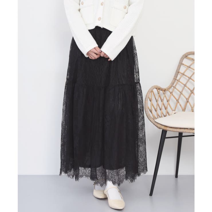 ひげレース切替ロング丈スカート | atONE | 詳細画像11 