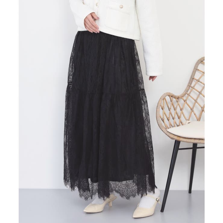 ひげレース切替ロング丈スカート | atONE | 詳細画像12 