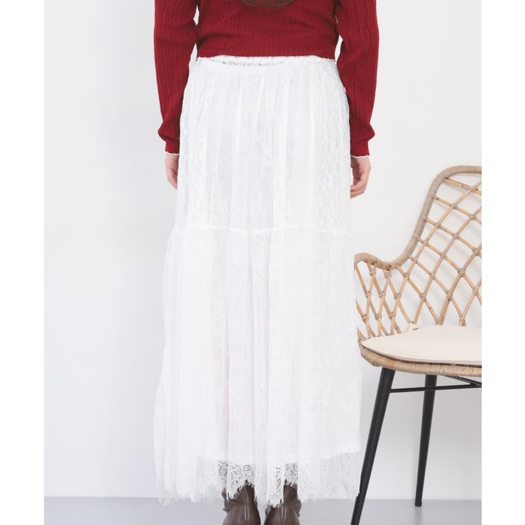 ひげレース切替ロング丈スカート | atONE | 詳細画像19 