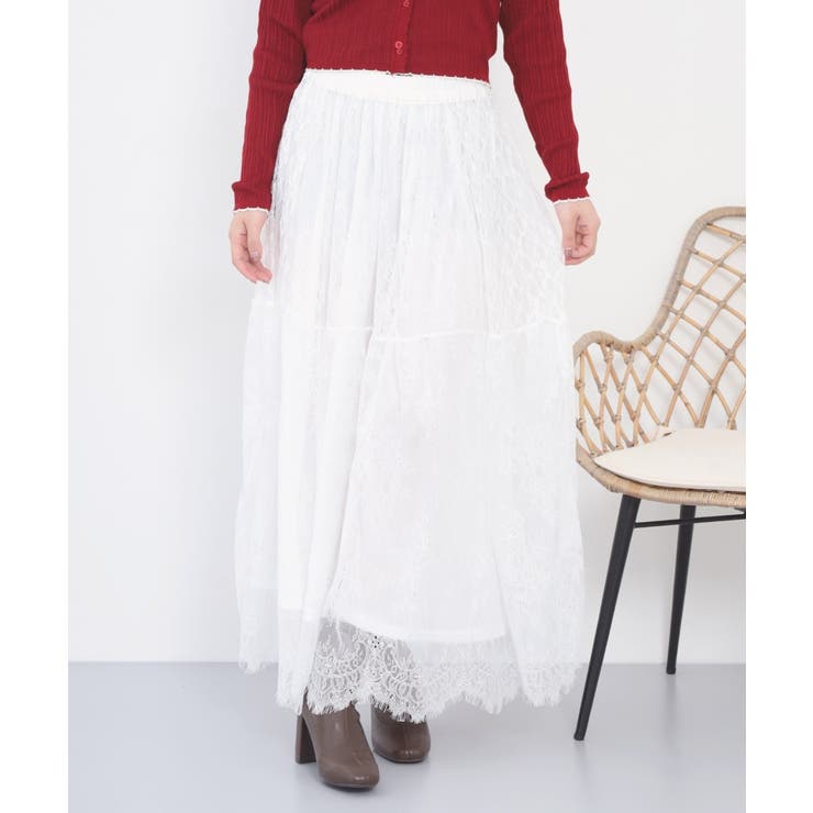 ひげレース切替ロング丈スカート | atONE | 詳細画像1 