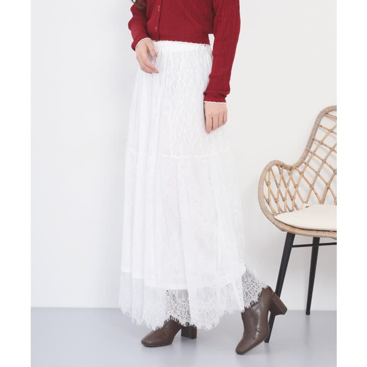 ひげレース切替ロング丈スカート | atONE | 詳細画像3 