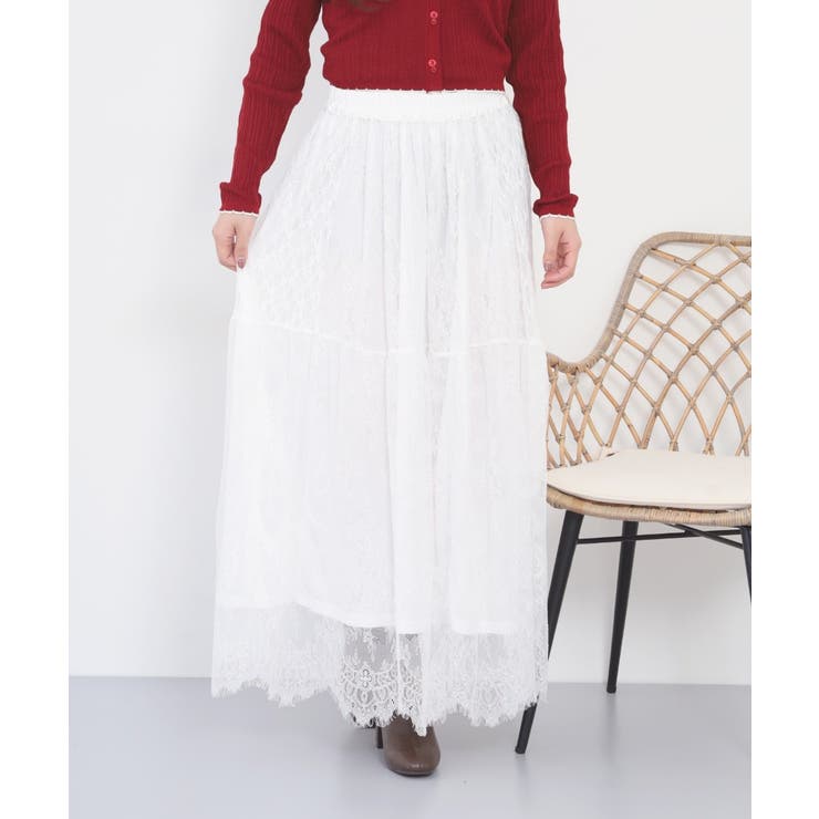 ひげレース切替ロング丈スカート | atONE | 詳細画像4 