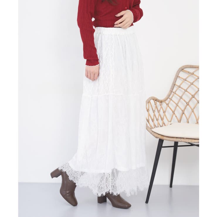 ひげレース切替ロング丈スカート | atONE | 詳細画像5 