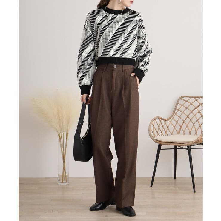 柄ニットショートプルオーバー | atONE | 詳細画像3 