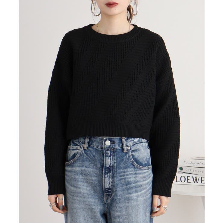 柄ニットショートプルオーバー | atONE | 詳細画像4 