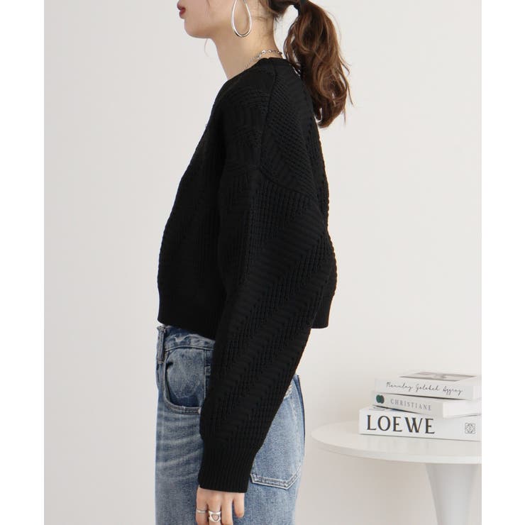 柄ニットショートプルオーバー | atONE | 詳細画像5 