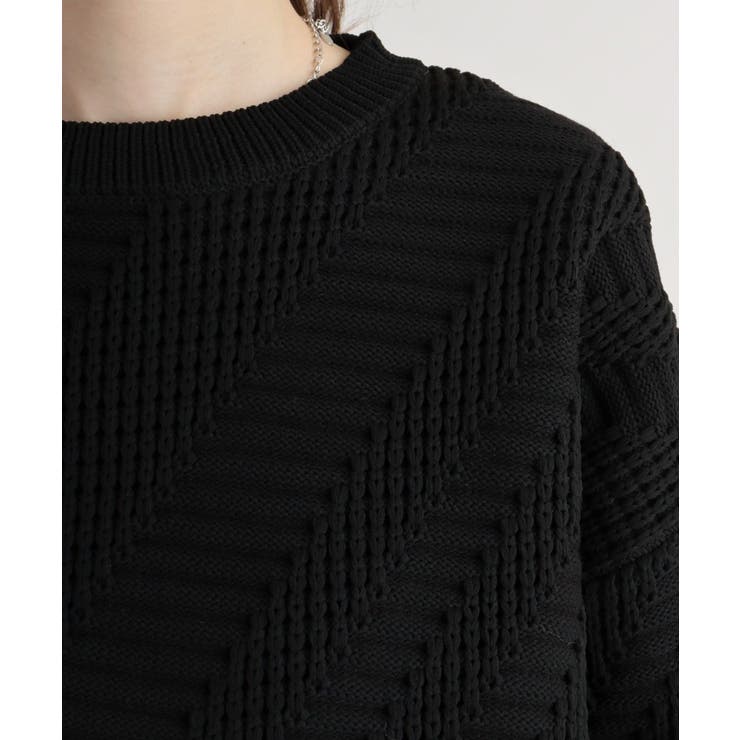 柄ニットショートプルオーバー | atONE | 詳細画像8 