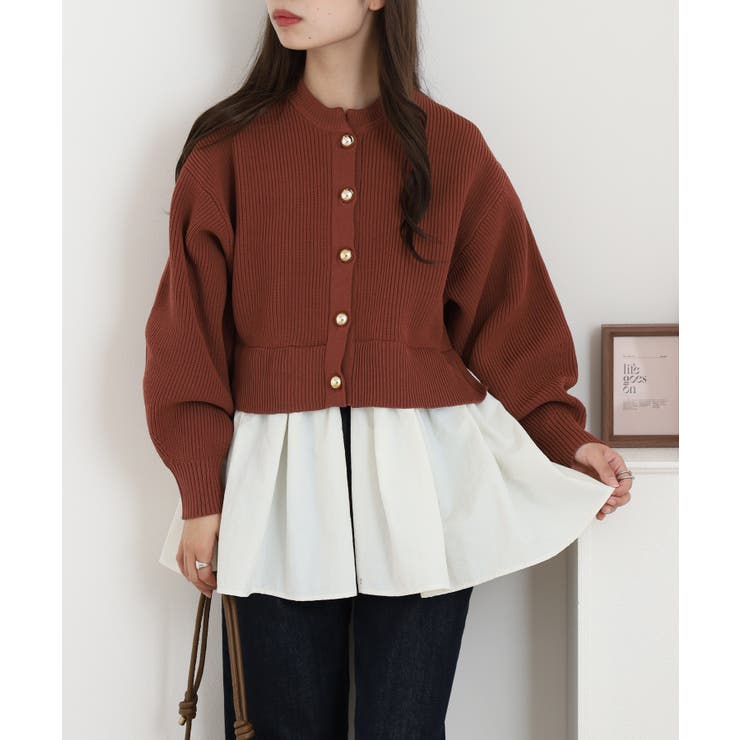 片畦 スポンディッシュ ドッキング ニット カーディガン | atONE | 詳細画像6 