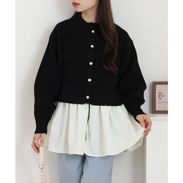 片畦 スポンディッシュ ドッキング ニット カーディガン | atONE | 詳細画像9 