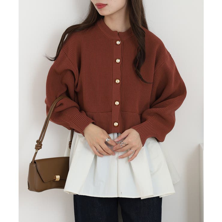 ダークオレンジ | 片畦 スポンディッシュ ドッキング ニット カーディガン | atONE