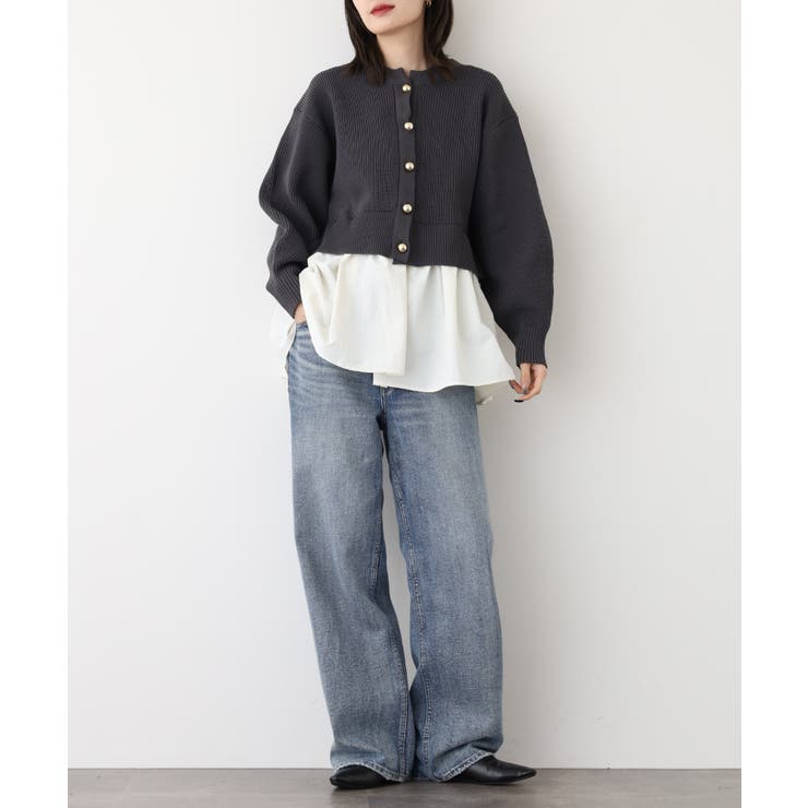 片畦 スポンディッシュ ドッキング ニット カーディガン | atONE | 詳細画像4 