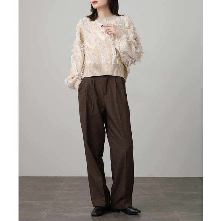 モヘアタッチ フリンジジャガード ニット プルオーバー | atONE | 詳細画像10 