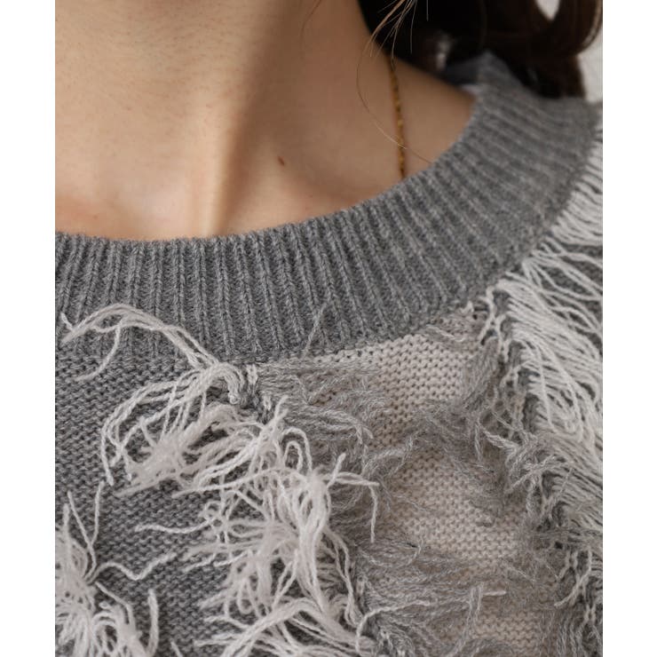 モヘアタッチ フリンジジャガード ニット プルオーバー | atONE | 詳細画像22 