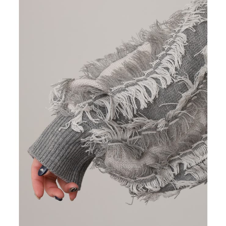 モヘアタッチ フリンジジャガード ニット プルオーバー | atONE | 詳細画像24 