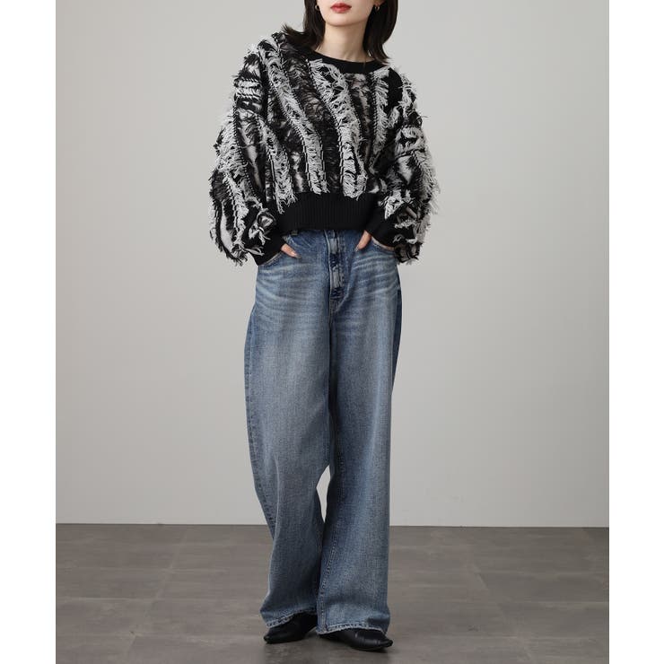 モヘアタッチ フリンジジャガード ニット プルオーバー | atONE | 詳細画像4 