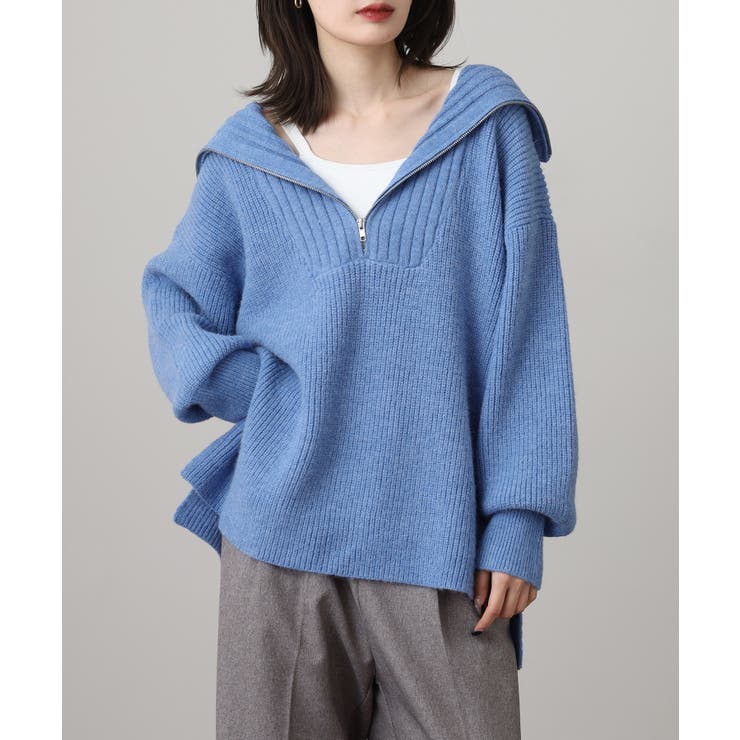 ビッグカラー風 ハーフZIP プルオーバーもっちり ニット トップス | atONE | 詳細画像8 